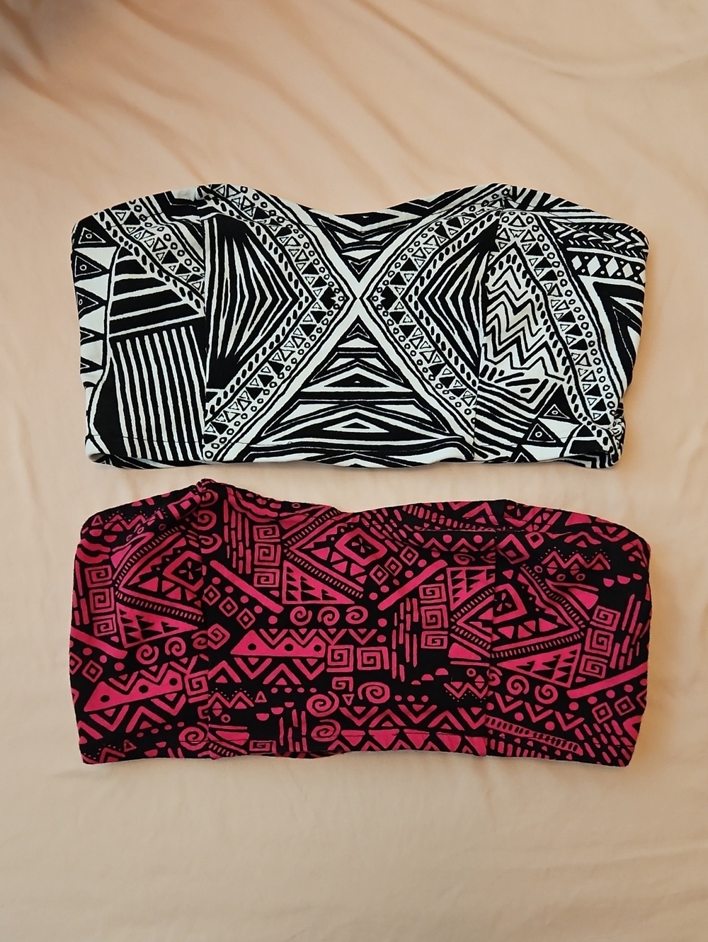 Decree Women's Bandeau Tops - Black & White and Black & Pink Tribal Print
